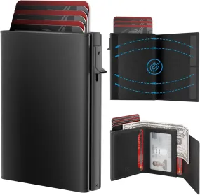 ROYAL KIT Mens Wallet Card Holder - Smart Wallet for Men, Pop Up Card Case, Top Grain Leather, RFID Blocking, Slim, Minimalist, Ultra-Thin, Front Pocket, 12 Card Capacity | ID Window | Cash Slot,