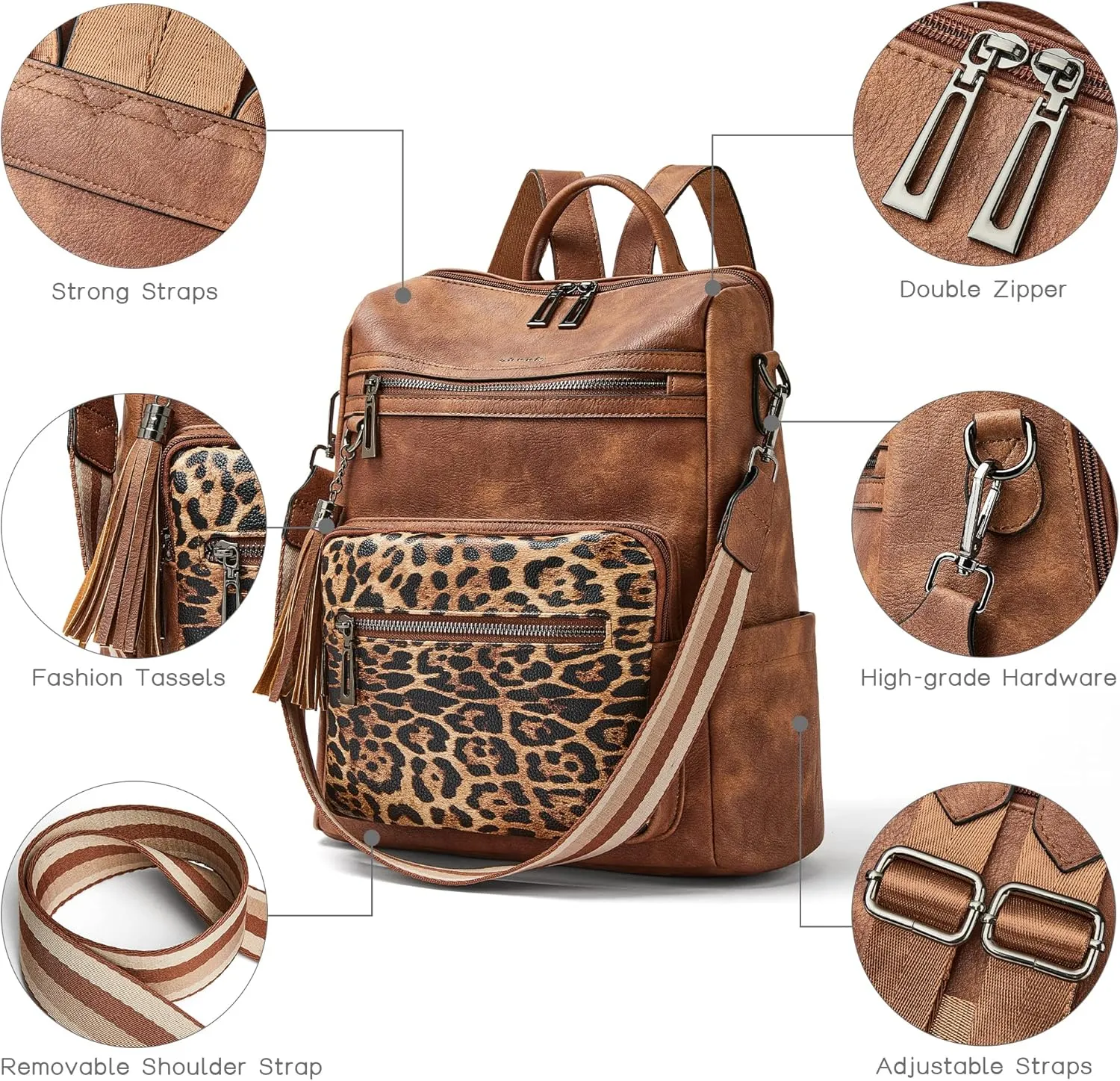Shrrie Backpack Purse for Women Leather Backpack Fashion Designer Travel Backpack Convertible Shoulder Bag