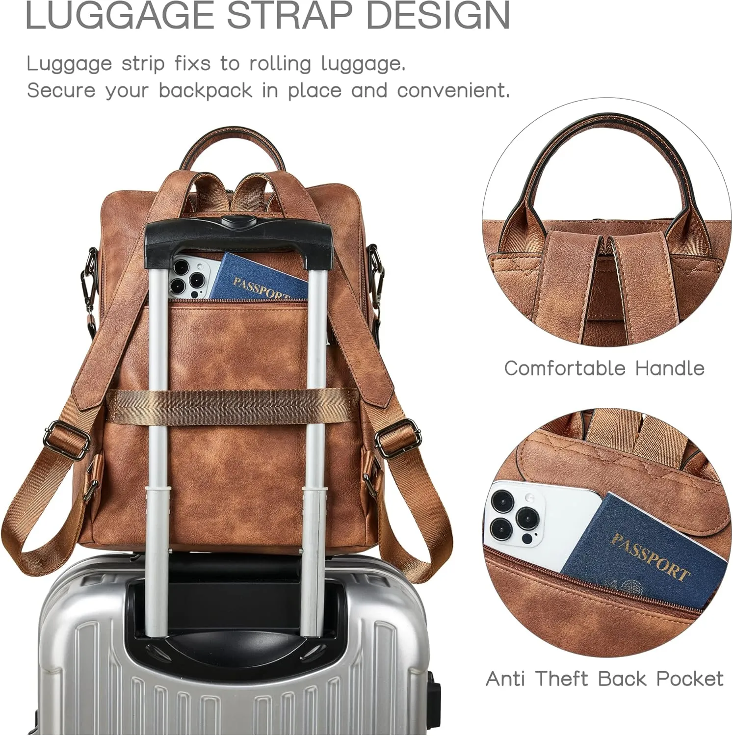 Shrrie Backpack Purse for Women Leather Backpack Fashion Designer Travel Backpack Convertible Shoulder Bag