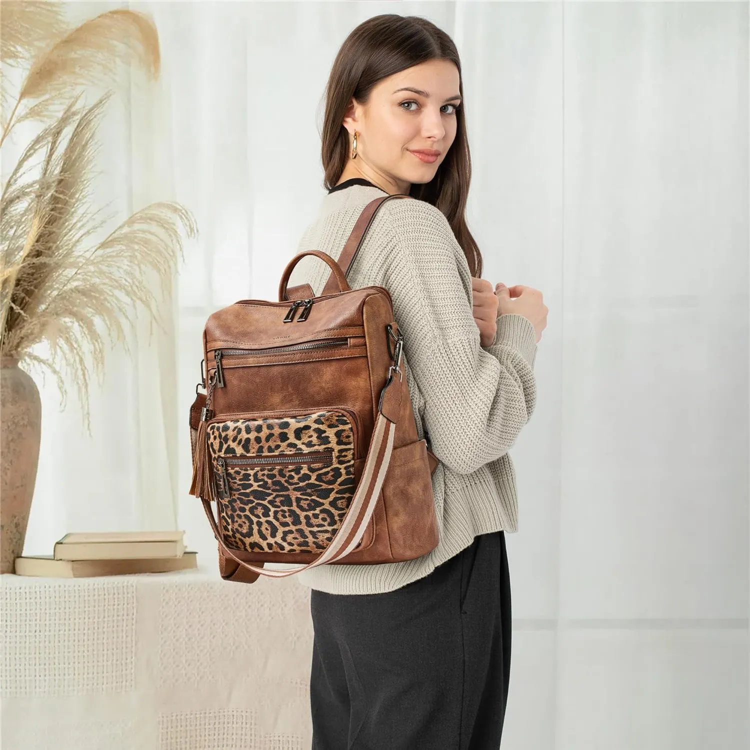 Shrrie Backpack Purse for Women Leather Backpack Fashion Designer Travel Backpack Convertible Shoulder Bag