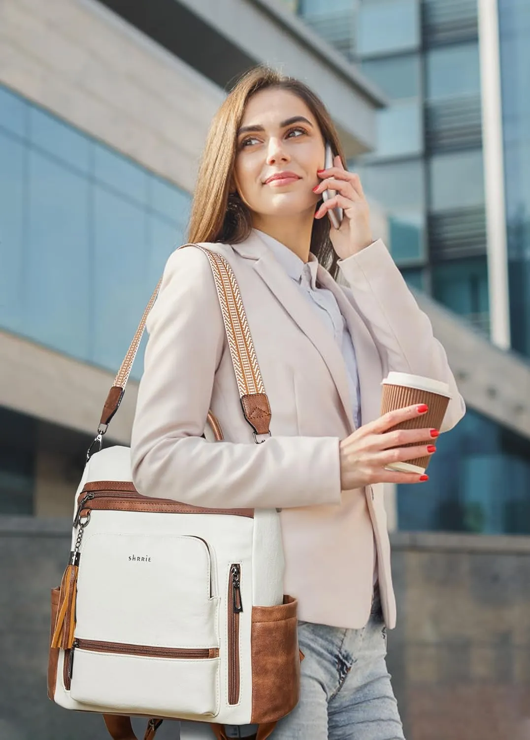 Shrrie Vegan Leather Laptop Backpack for Women 15.6 inch Work Backpack Fashion Travel Backpack Purse for Travel College Work