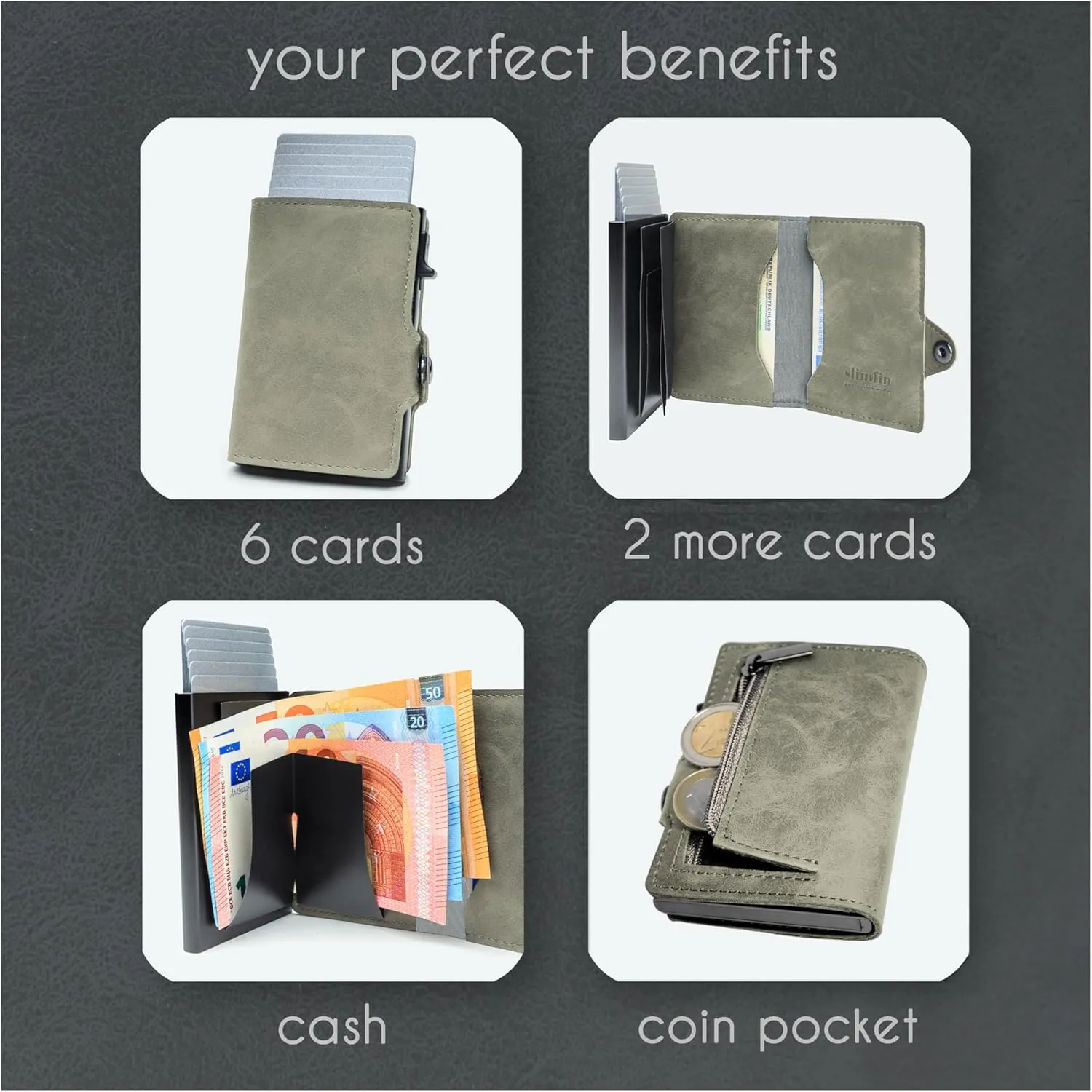 slimfin Slim Wallet with Coin Compartment - Card Holder - Men's Wallet - Wallet - Wallet - Card Holder Small/Mini with RFID Protection - Unisex