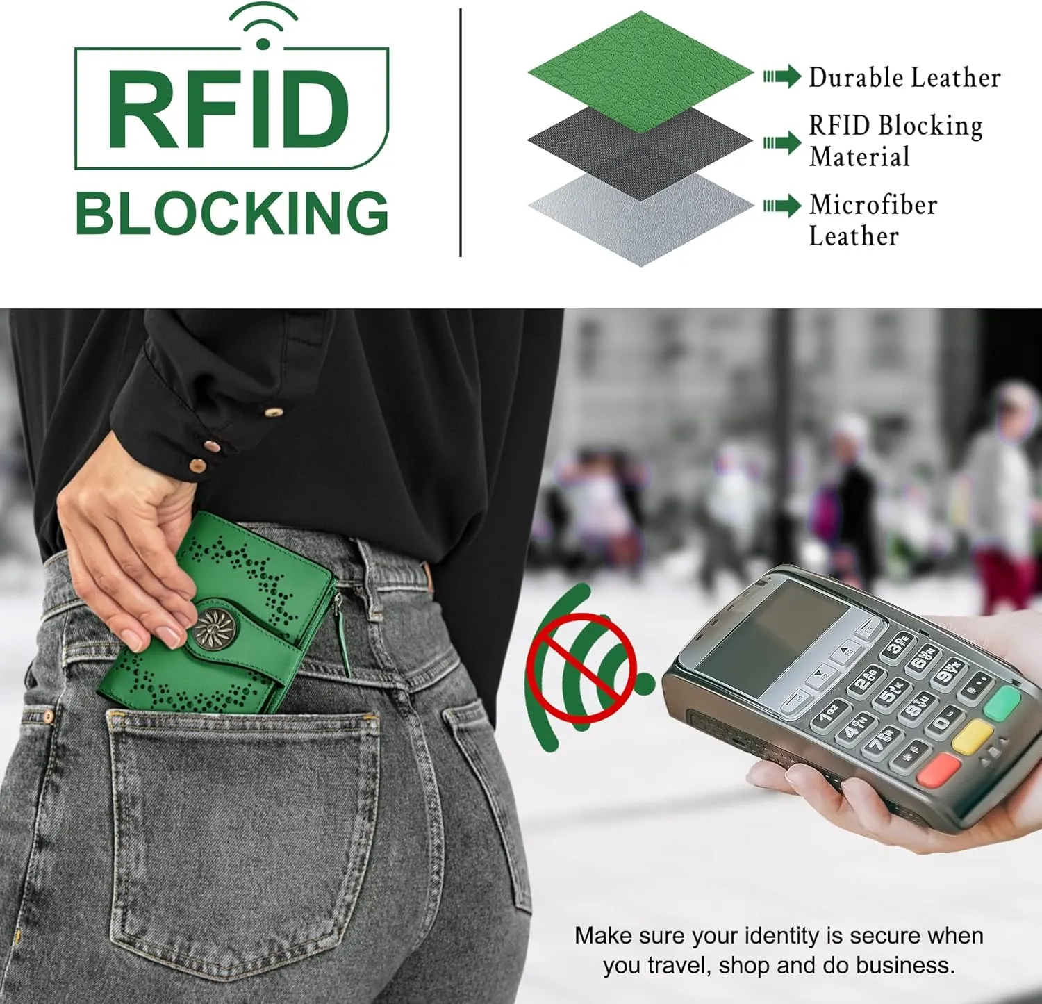 Tipmile Small Wallet for Women Bifold RFID Blocking Card Holder Leather Wallets with Zipper Coin Pocket, Forest Green, Casual