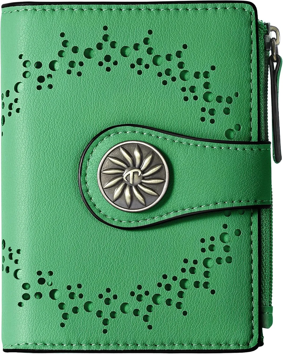 Tipmile Small Wallet for Women Bifold RFID Blocking Card Holder Leather Wallets with Zipper Coin Pocket, Forest Green, Casual