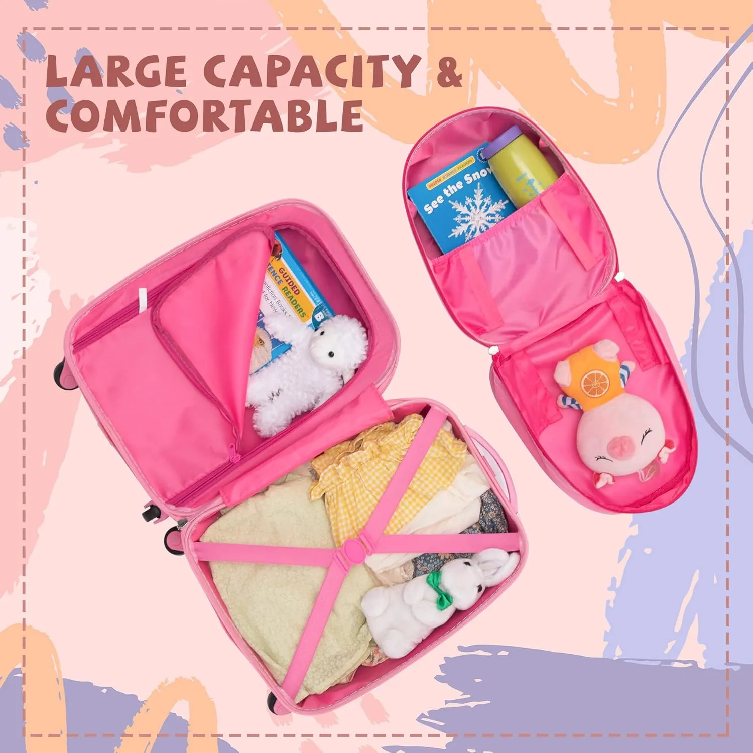 VLIVE Kids Luggage Set for Girls, 12 Backpack on Carry on Luggage for Kids, Travel Suitcase with Wheels for 3-5 years old (Unicorn)