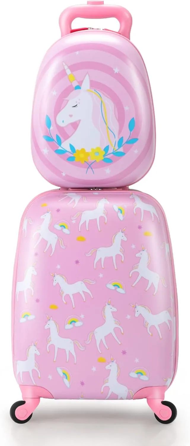 VLIVE Kids Luggage Set for Girls, 12 Backpack on Carry on Luggage for Kids, Travel Suitcase with Wheels for 3-5 years old (Unicorn)